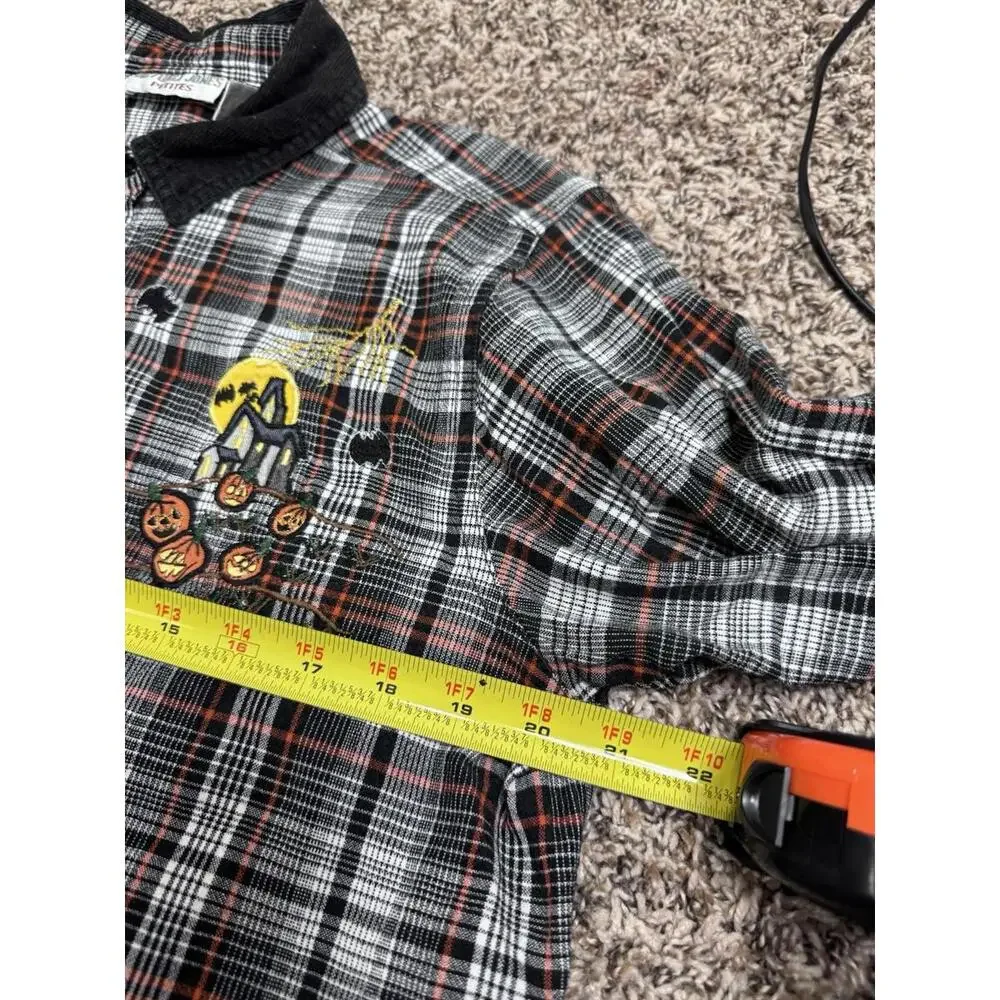 Vintage Victoria Jones Petite Large Halloween Plaid Button Top Holiday Artsy Fun
